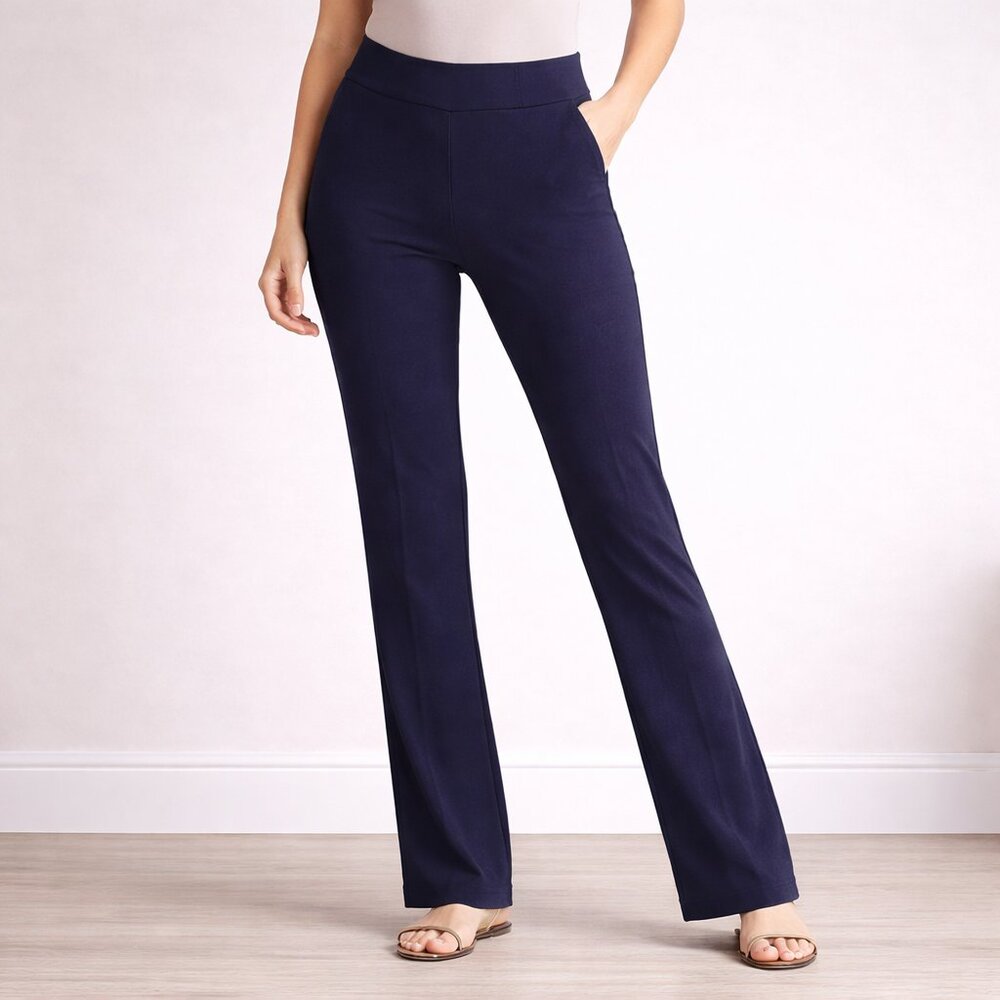 Belle by Kim Gravel Pull-On Straight Leg Pants Navy Women’s 8 Tall Stretch